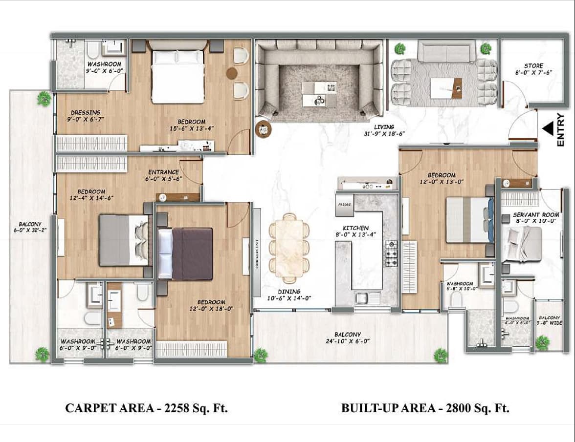 Jalandhar Heights IV floor plan: 4+1 BHK – 2,800 sq ft, Blocks C, G, H