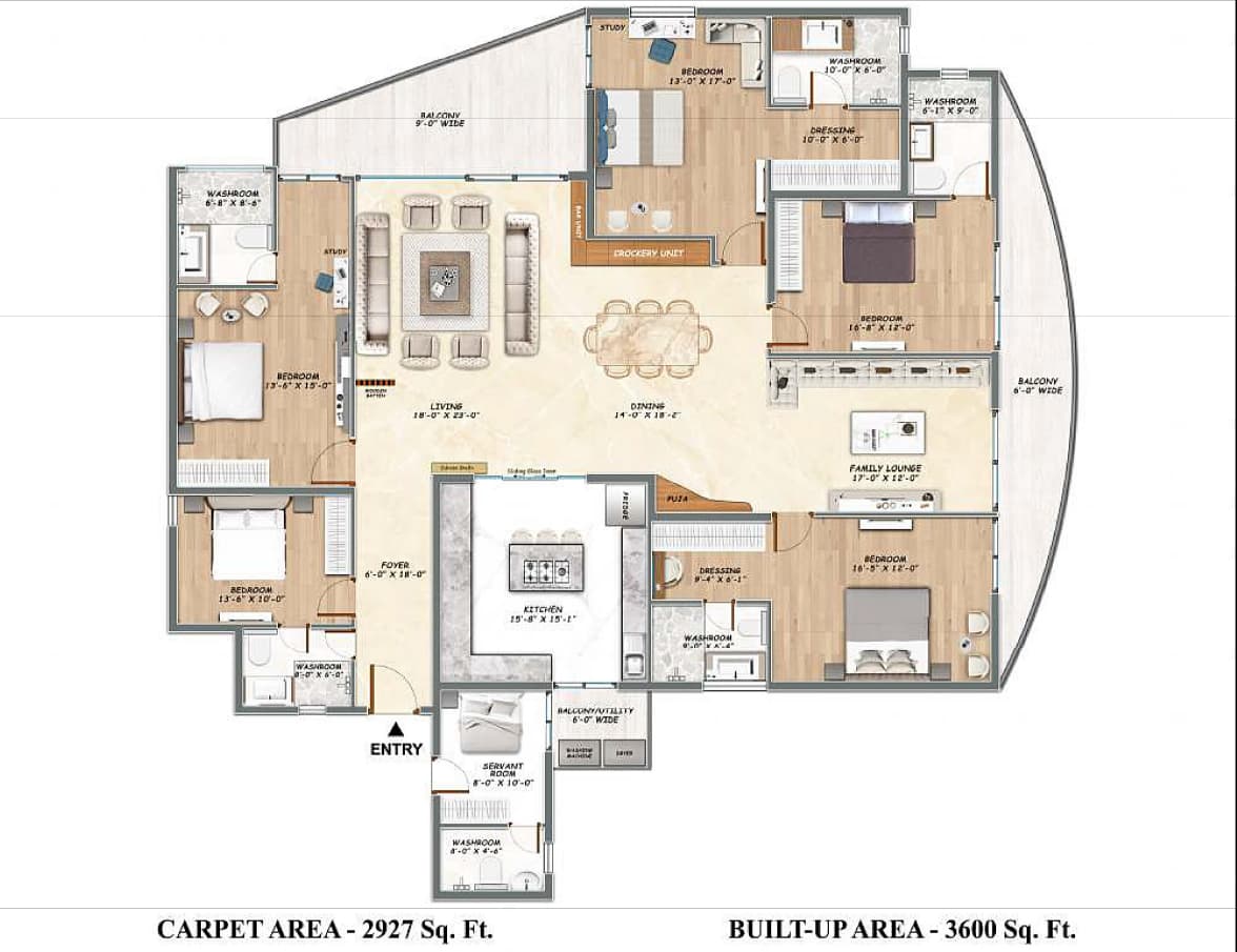 Jalandhar Heights IV floor plan: 5+1 BHK – 3,600 sq ft, Blocks A, B