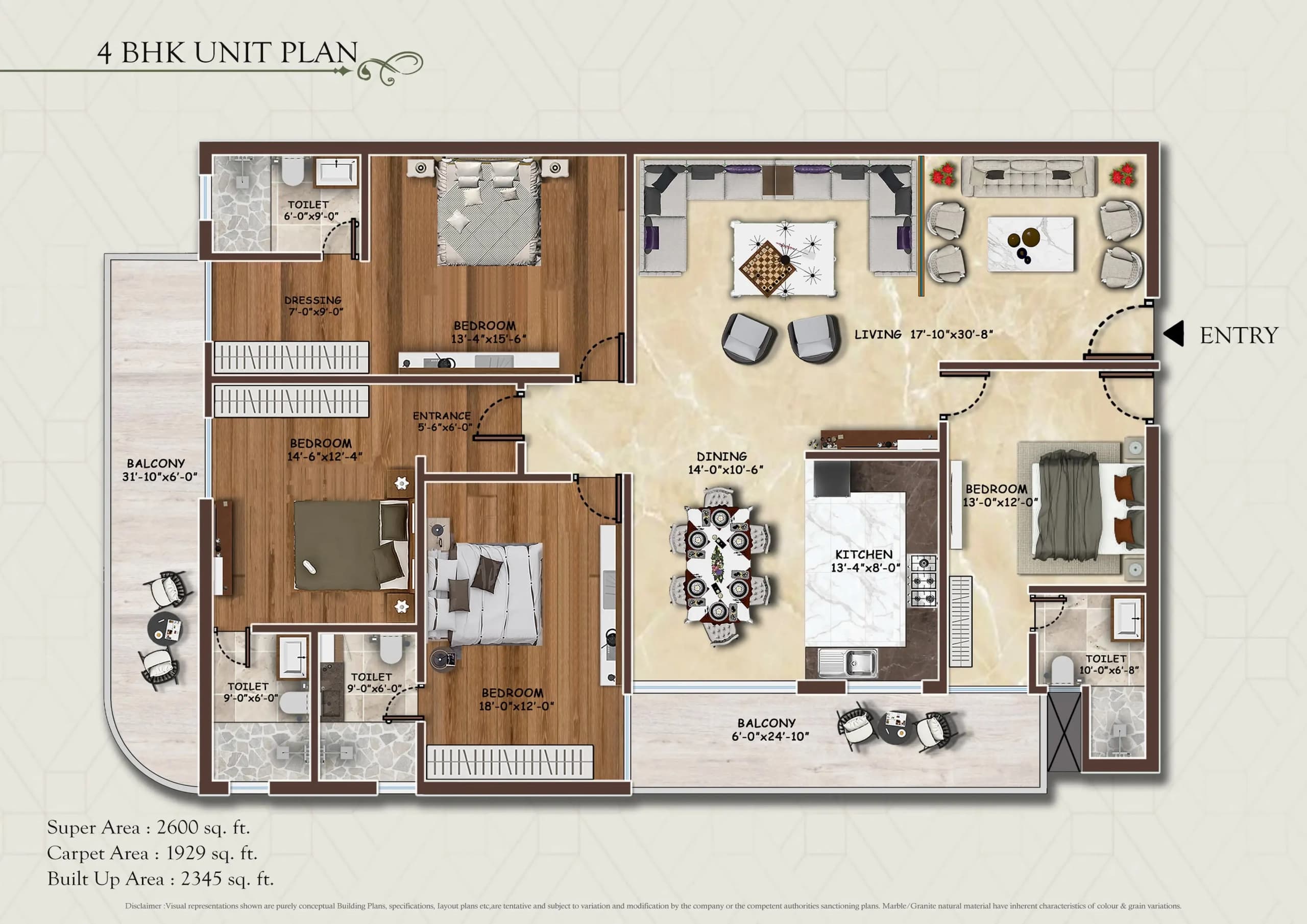 AGI Sky Villas floor plan: 4 BHK – 2,600 sq ft