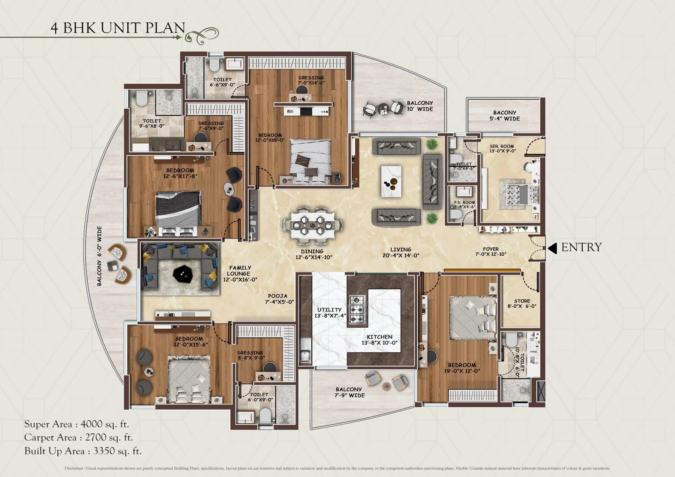 AGI Sky Villas floor plan: 4 BHK – 4,000 sq ft
