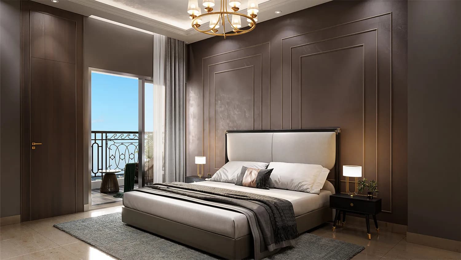 Bedroom in a Mexmon Dreams sample apartment (render)