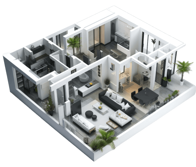 3D layout of an apartment at Mexmon Dreams