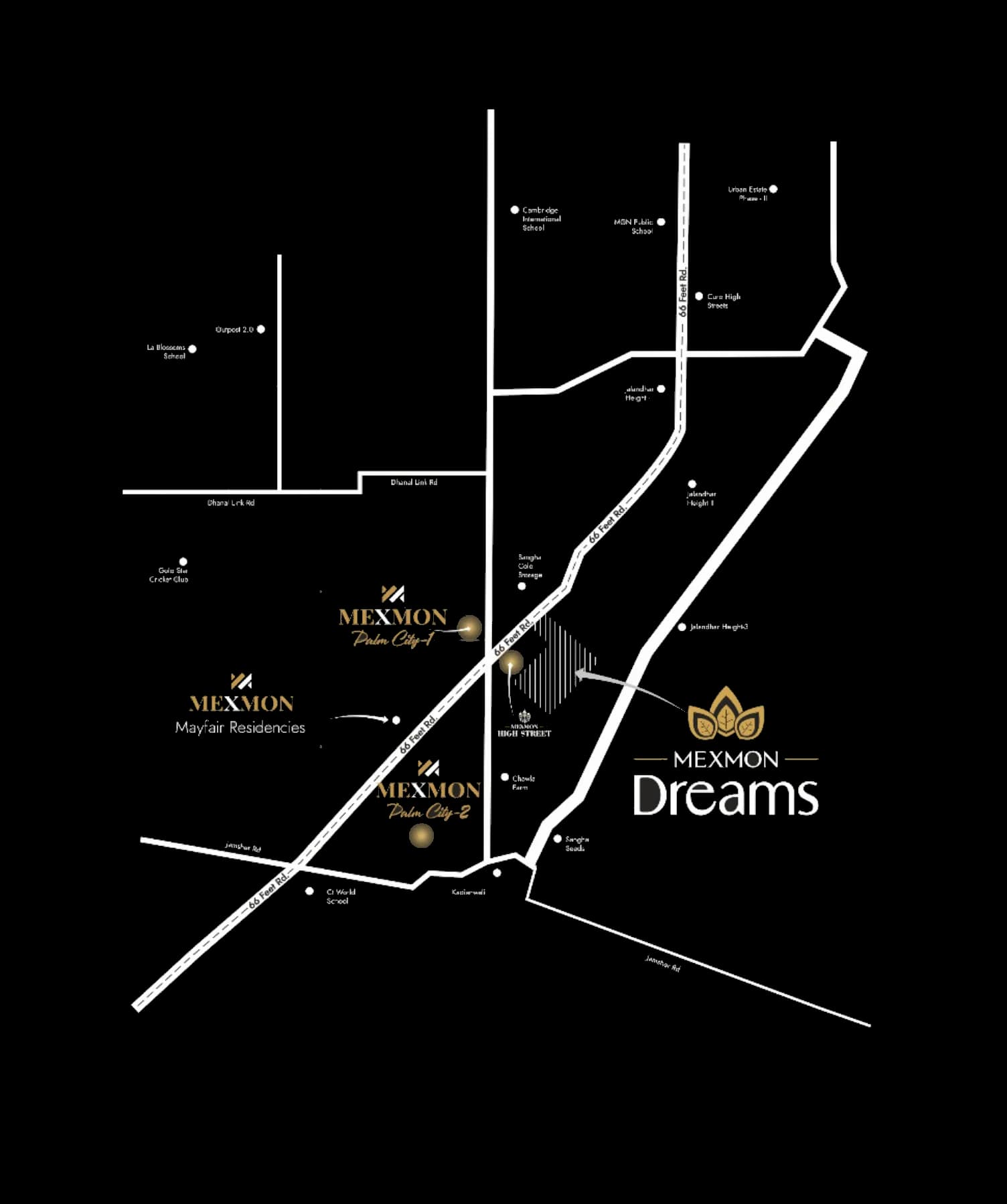 Location map of Mexmon Dreams on 66 Feet Road, Jalandhar