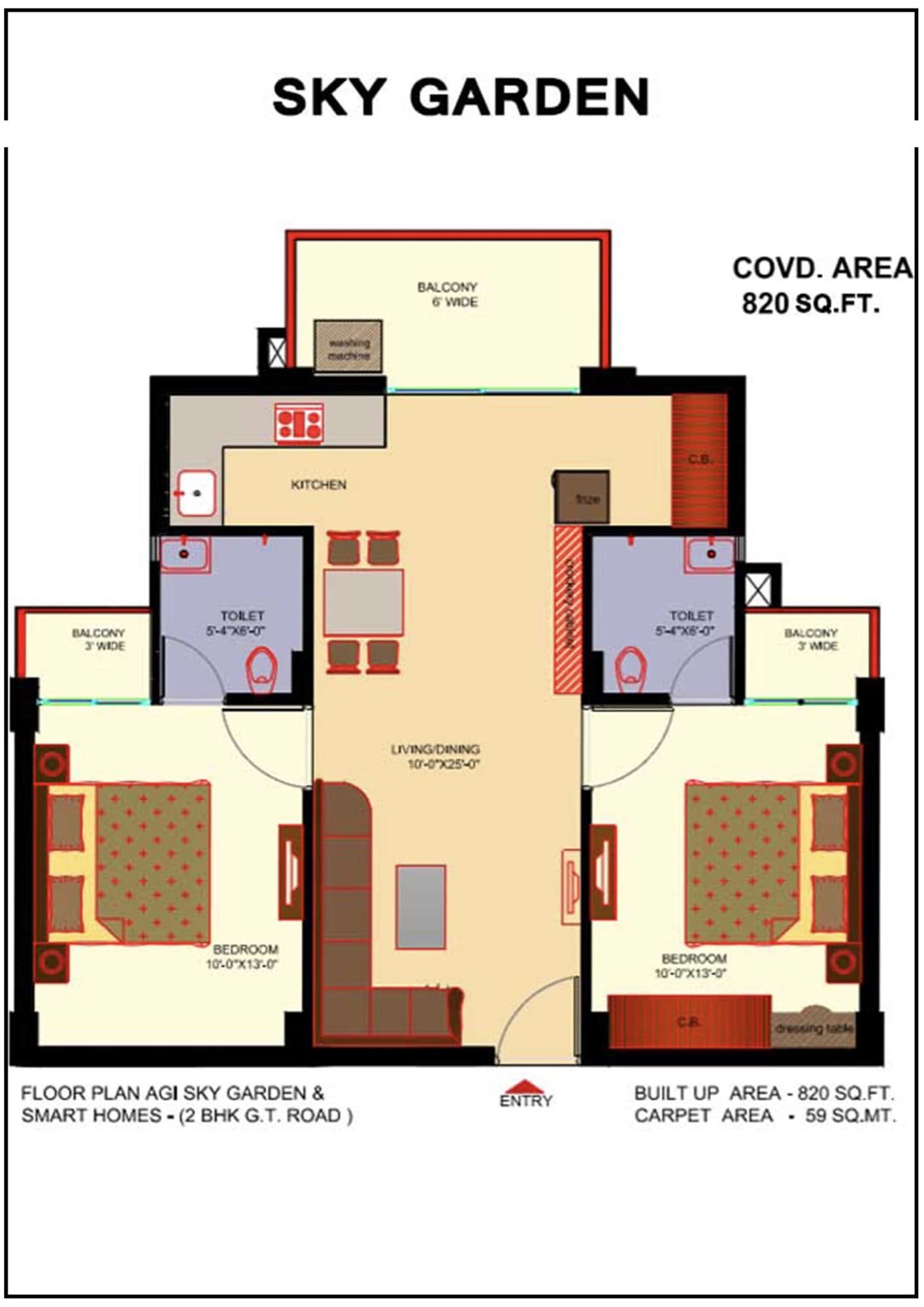 AGI Sky Garden floor plan: 2 BHK – 820 sq ft