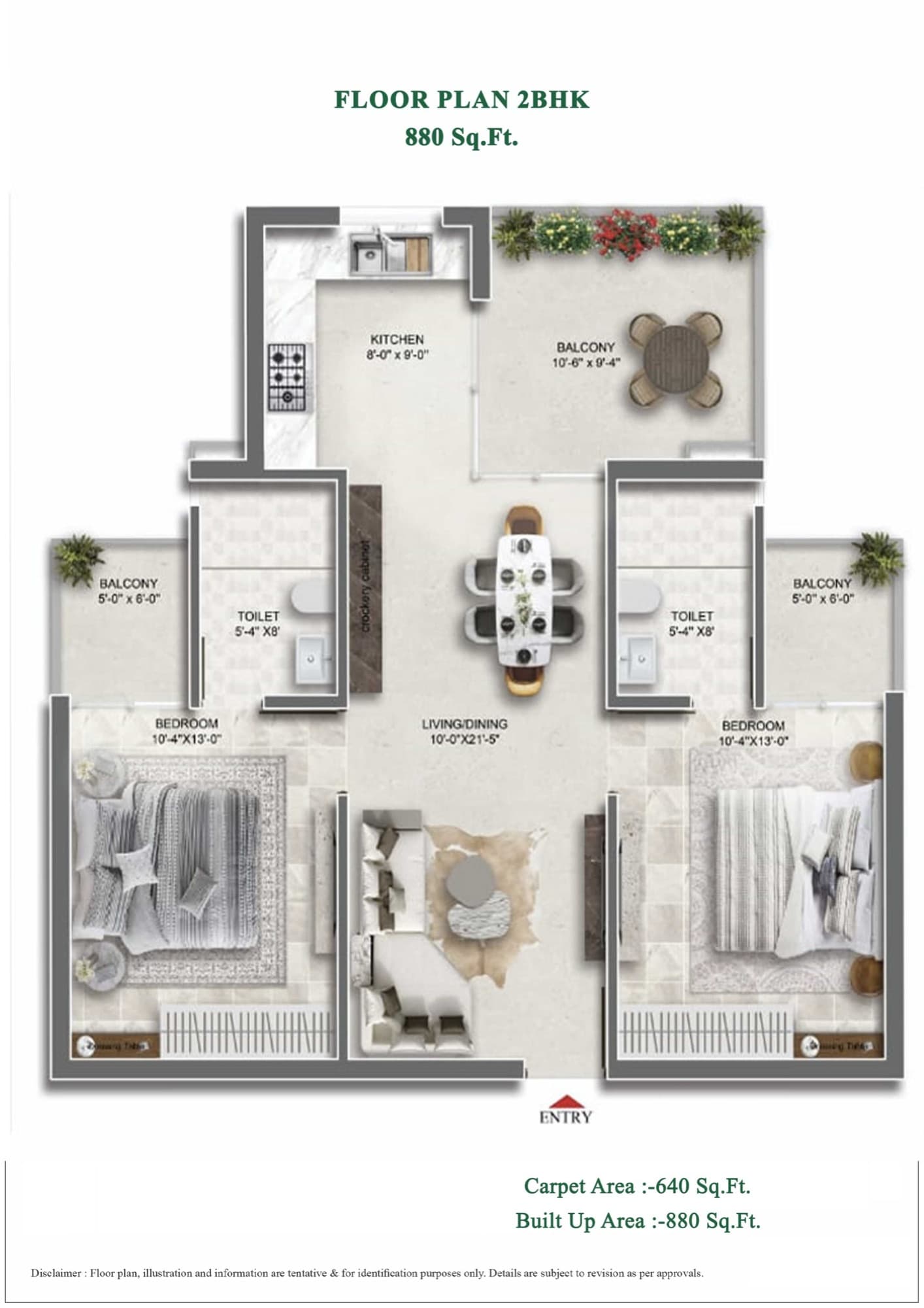 AGI Sky Garden floor plan: 2 BHK – 880 sq ft